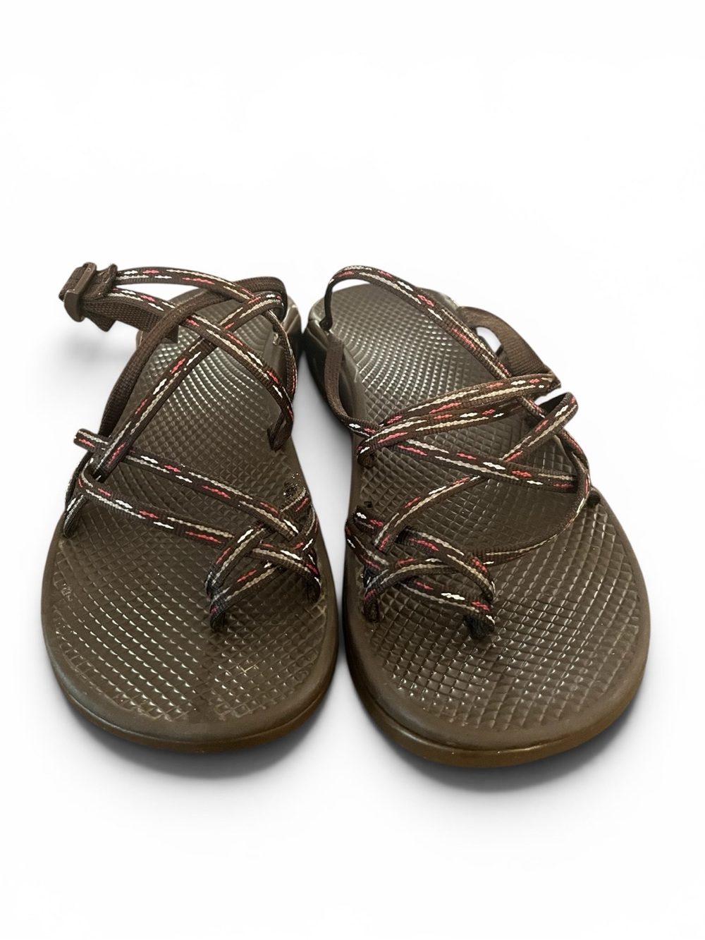 Chaco Brown Strappy Sandals with Multicolor Accent Cords